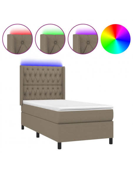 Letto a Molle con Materasso e LED Tortora 90x190 cm in Tessuto
