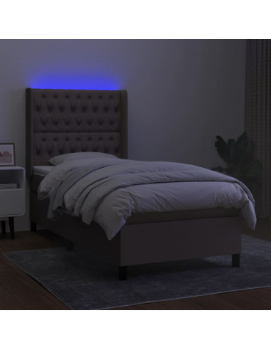 Letto a Molle con Materasso e LED Tortora 90x190 cm in Tessuto