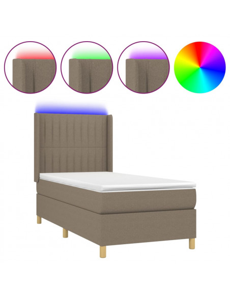 Letto a Molle con Materasso e LED Tortora 90x190 cm in Tessuto