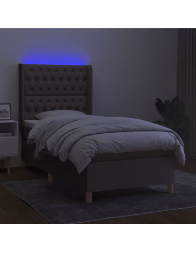 Letto a Molle con Materasso e LED Tortora 90x190 cm in Tessuto