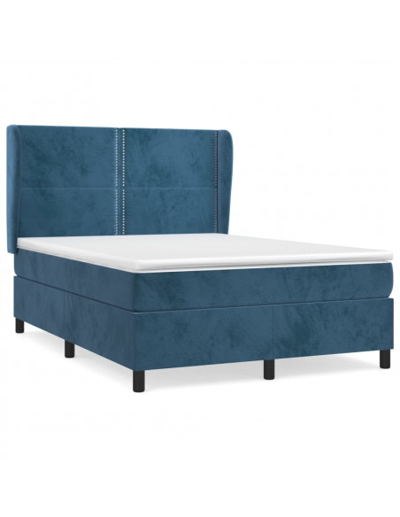 Giroletto a Molle con Materasso Blu Scuro 140x190 cm in Velluto