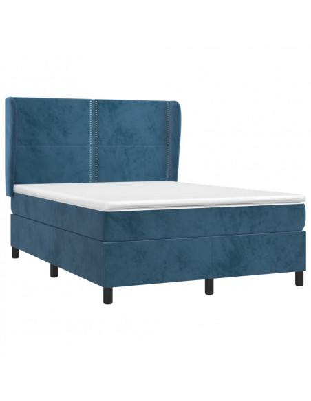 Giroletto a Molle con Materasso Blu Scuro 140x190 cm in Velluto