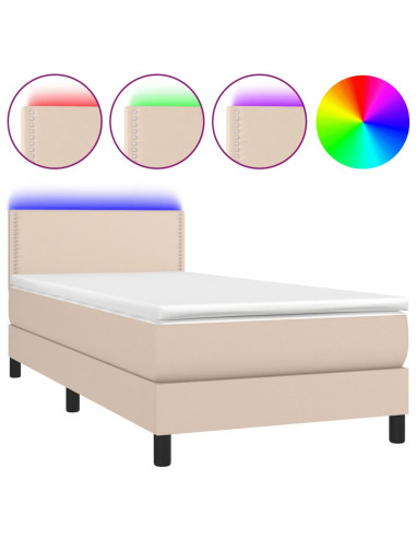 Giroletto Molle Materasso e LED Cappuccino 80x200 cm Similpelle