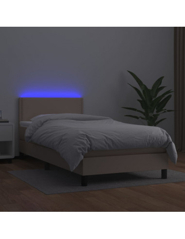 Giroletto Molle Materasso e LED Cappuccino 80x200 cm Similpelle