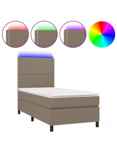 Letto a Molle con Materasso e LED Tortora 90x190 cm in Tessuto 2