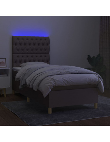 Letto a Molle con Materasso e LED Tortora 90x190 cm in Tessuto