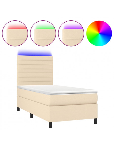 Letto a Molle con Materasso e LED Crema 90x190 cm in Tessuto