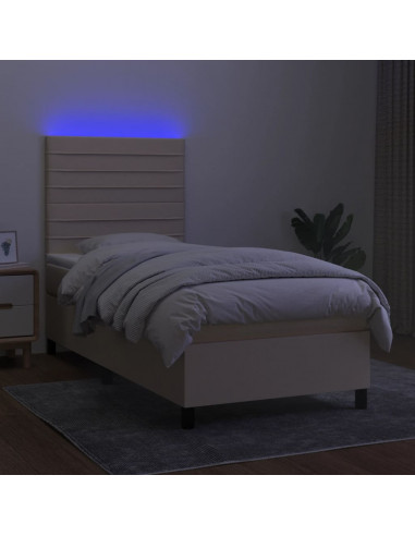 Letto a Molle con Materasso e LED Crema 90x190 cm in Tessuto