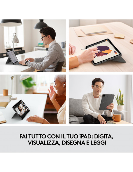 Logitech Combo Touch Custodia con Tastiera per iPad Pro 11 pollici (1a, 2a, 3a gen - 2018, 2020, 2021) - Tastiera Retroilluminat