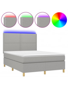 Letto a Molle Materasso e LED Grigio Chiaro 140x200 cm Tessuto 2