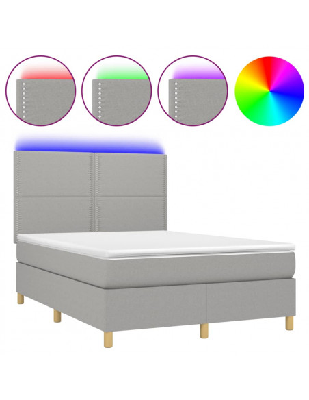 Letto a Molle Materasso e LED Grigio Chiaro 140x200 cm Tessuto