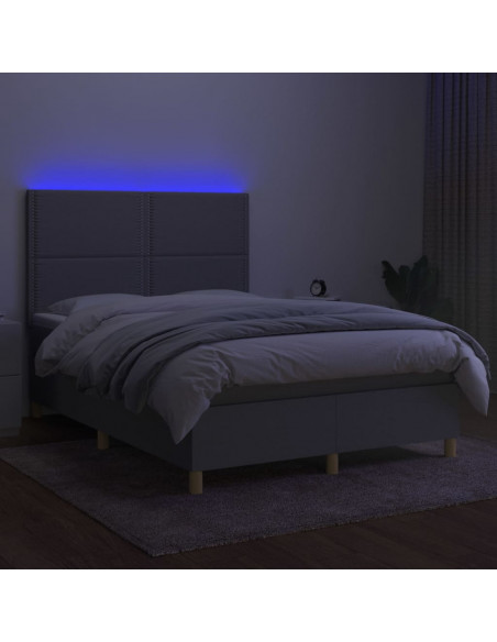 Letto a Molle Materasso e LED Grigio Chiaro 140x200 cm Tessuto