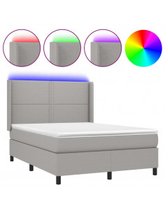 Letto a Molle Materasso e LED Grigio Chiaro 140x200 cm Tessuto 2