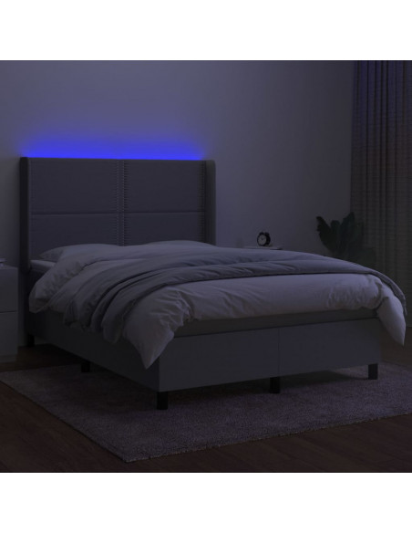 Letto a Molle Materasso e LED Grigio Chiaro 140x200 cm Tessuto