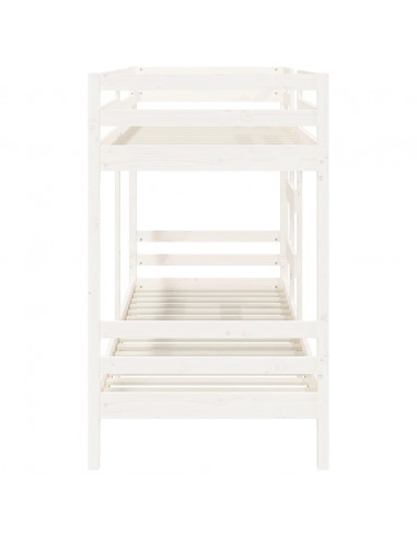 Letto a Castello Bianco 75x190 cm in Legno Massello di Pino