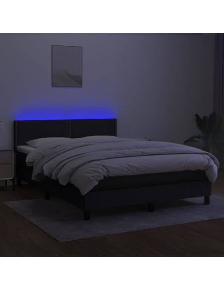Letto a Molle con Materasso e LED Nero 140x190 cm in Tessuto