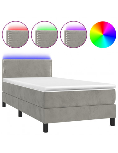 Letto a Molle Materasso e LED Grigio Chiaro 100x200 cm Velluto