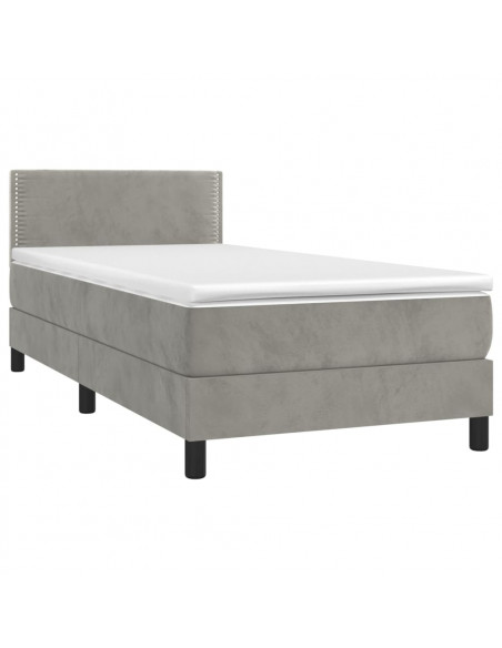 Letto a Molle Materasso e LED Grigio Chiaro 100x200 cm Velluto