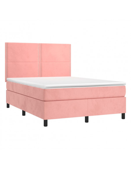 Letto a Molle con Materasso e LED Rosa 140x200 cm in Velluto