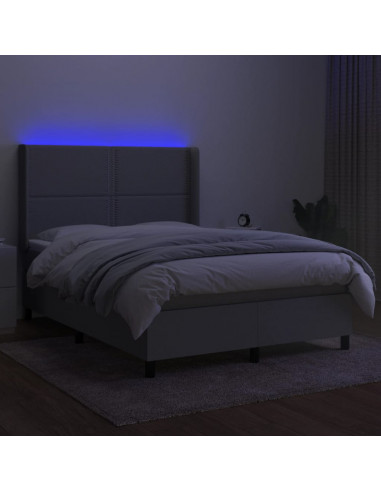 Letto a Molle Materasso e LED Grigio Chiaro 140x190 cm Tessuto