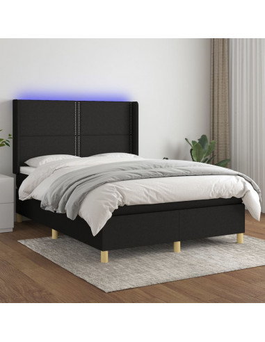 Letto a Molle con Materasso e LED Nero 140x200 cm in Tessuto