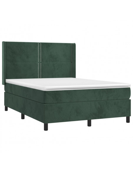 Letto a Molle con Materasso e LED Verde Scuro 140x200cm Velluto