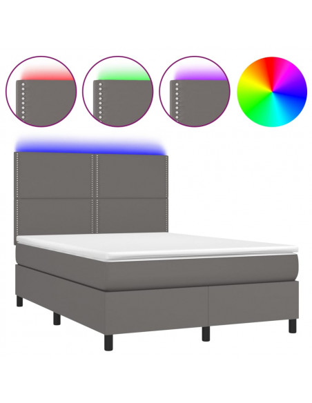 Giroletto Molle con Materasso e LED Grigio 140x200cm Similpelle