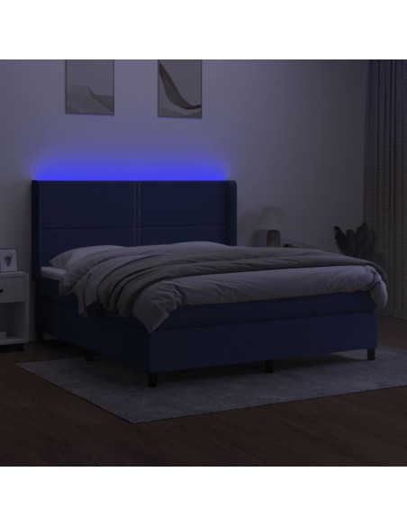 Letto a Molle con Materasso e LED Blu 160x200 cm in Tessuto