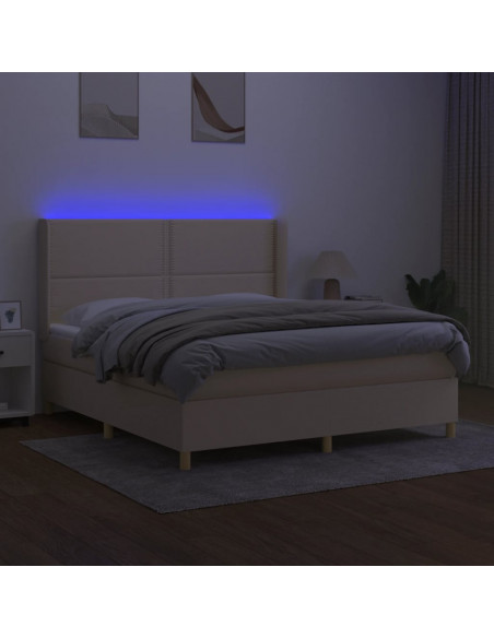 Letto a Molle con Materasso e LED Crema 160x200 cm in Tessuto