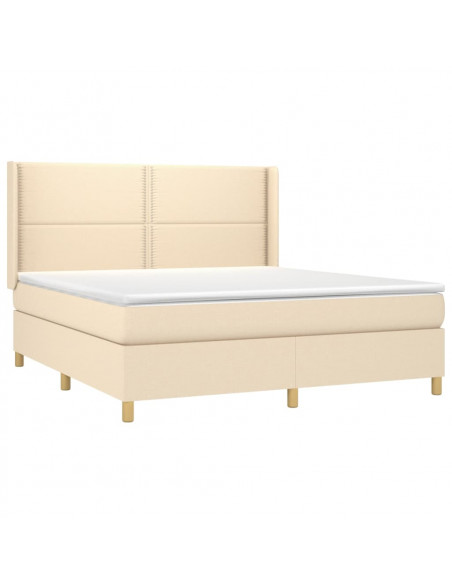 Letto a Molle con Materasso e LED Crema 160x200 cm in Tessuto