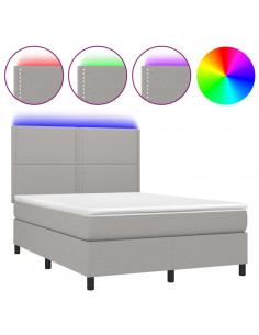 Letto a Molle Materasso e LED Grigio Chiaro 140x200 cm Tessuto 2