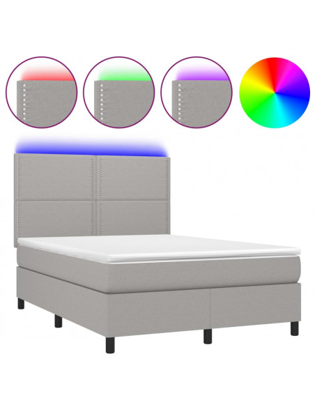 Letto a Molle Materasso e LED Grigio Chiaro 140x200 cm Tessuto