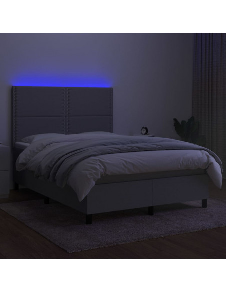 Letto a Molle Materasso e LED Grigio Chiaro 140x200 cm Tessuto