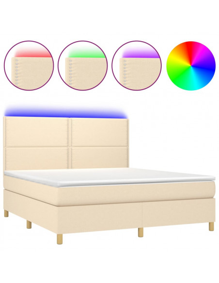 Letto a Molle con Materasso e LED Crema 160x200 cm in Tessuto