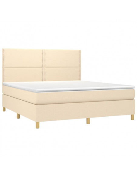 Letto a Molle con Materasso e LED Crema 160x200 cm in Tessuto