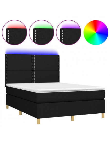 Letto a Molle con Materasso e LED Nero 140x190 cm in Tessuto