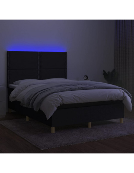 Letto a Molle con Materasso e LED Nero 140x190 cm in Tessuto