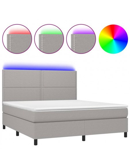 Letto a Molle Materasso e LED Grigio Chiaro 180x200 cm Tessuto