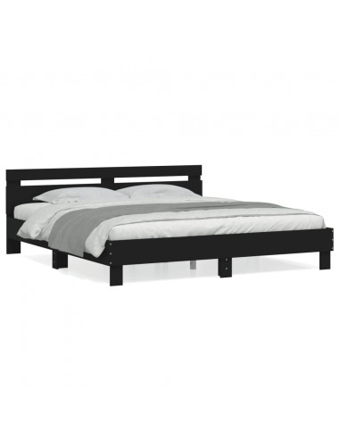 Giroletto con Testiera Nero 200x200 cm in Legno Multistrato