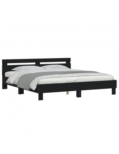 Giroletto con Testiera Nero 160x200 cm in Legno Multistrato