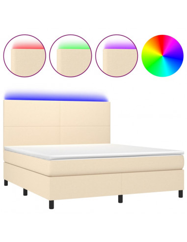 Letto a Molle con Materasso e LED Crema 160x200 cm in Tessuto