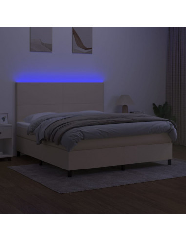 Letto a Molle con Materasso e LED Crema 160x200 cm in Tessuto
