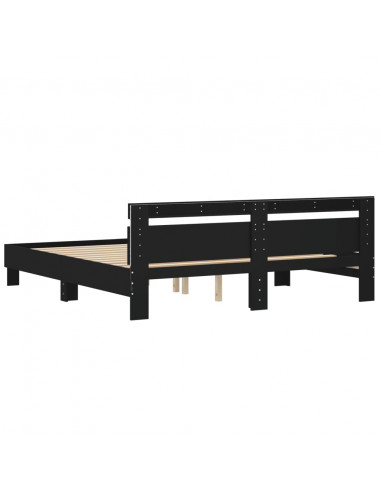 Giroletto con Testiera e LED Nero 180x200 cm