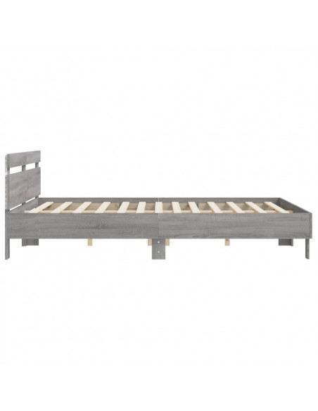 Giroletto con Testiera e LED Grigio Sonoma 180x200 cm