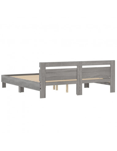 Giroletto con Testiera e LED Grigio Sonoma 180x200 cm