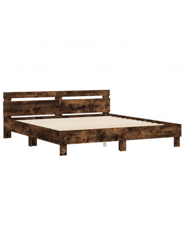 Giroletto con Testiera e LED Rovere Fumo 180x200 cm