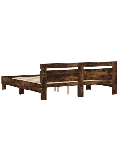 Giroletto con Testiera e LED Rovere Fumo 180x200 cm