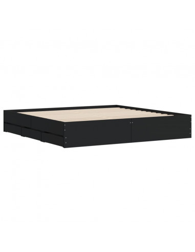 Giroletto con Cassetti Nero 180x200 cm in Legno Multistrato