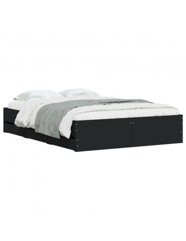 Giroletto con Cassetti Nero 120x190 cm in Legno Multistrato