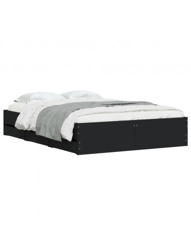 Giroletto con Cassetti Nero 120x200 cm in Legno Multistrato